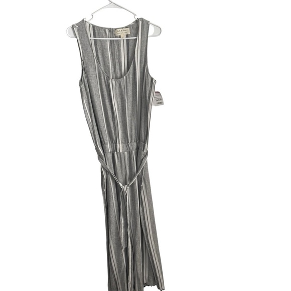 Cloth & Stone Gray Striped Sleeveless Jump Suit linen blend size medium NWT - Picture 3 of 14